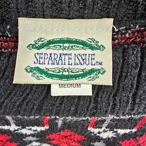 Vintage Black Red White Argyle Print Acrylic Sweater Women's Size MEDIUM - Picture 3 of 4